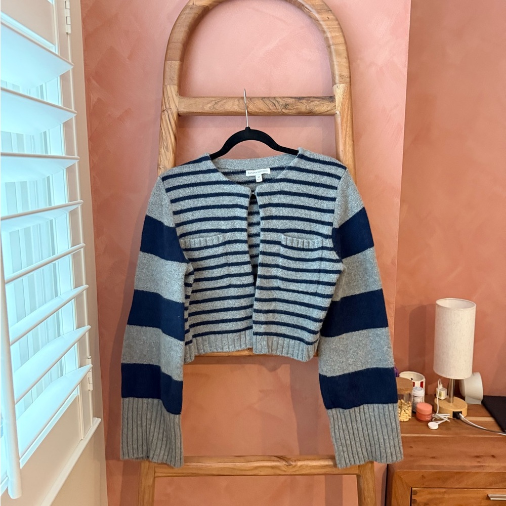 Banana Republic Wool/Cashemere Striped Gray and Blue Women's Cardigan